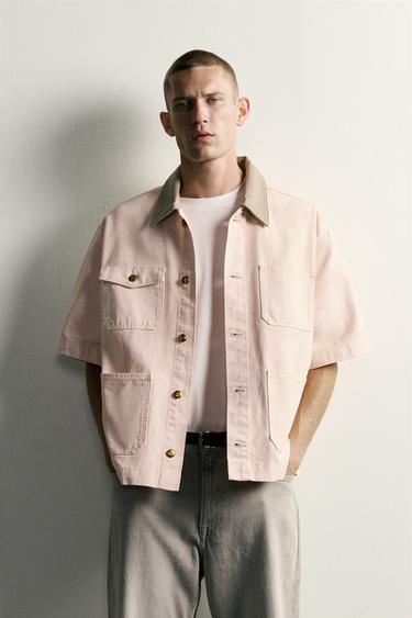 CONTRAST COLLAR SHORT SLEEVE OVERSHIRT - Pink by Zara
