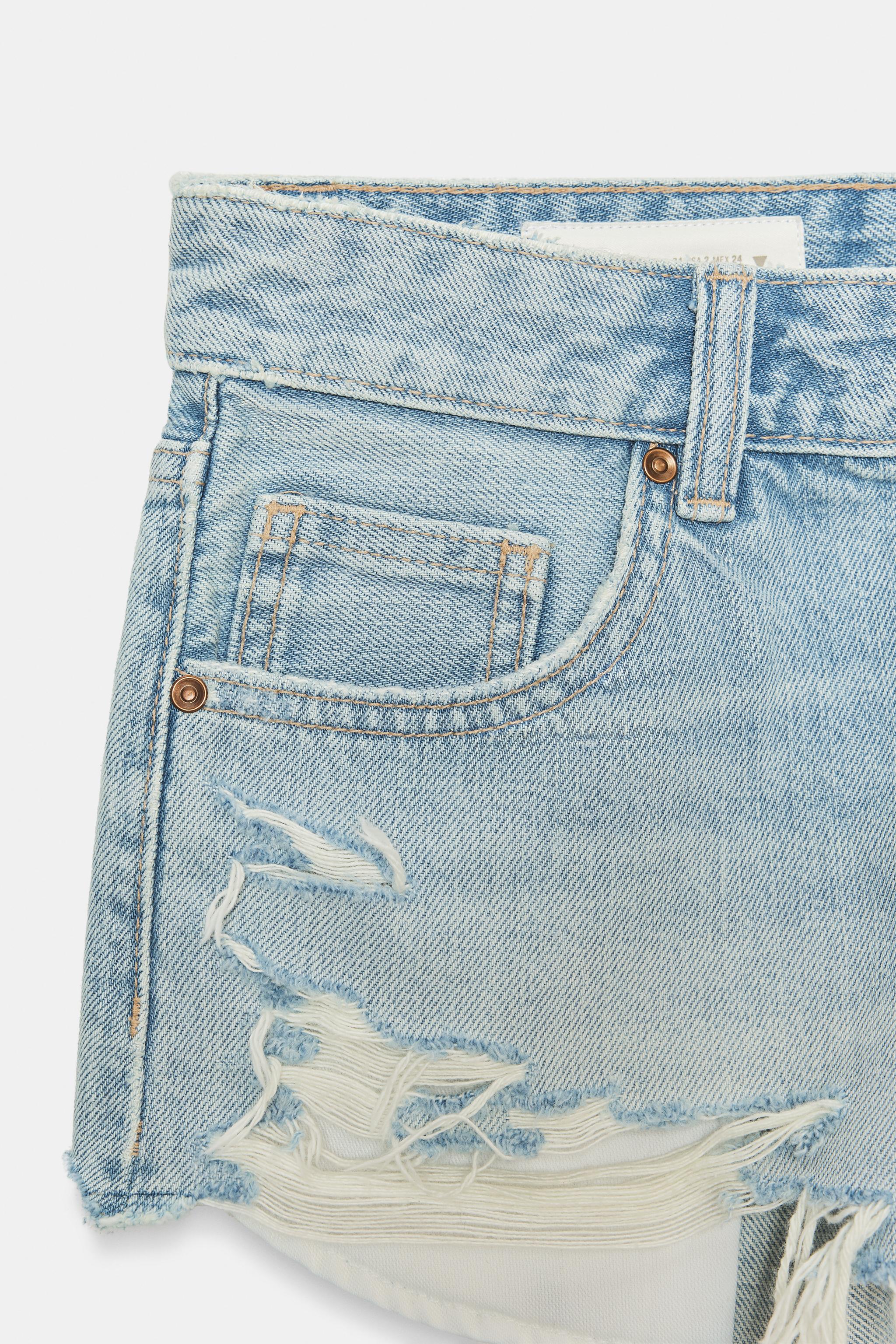 MID-WAIST RIPPED TRF DENIM SHORTS - Light blue | ZARA Singapore