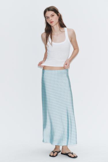 FALDA MIDI SATINADA LUNARES - Azul claro de Zara