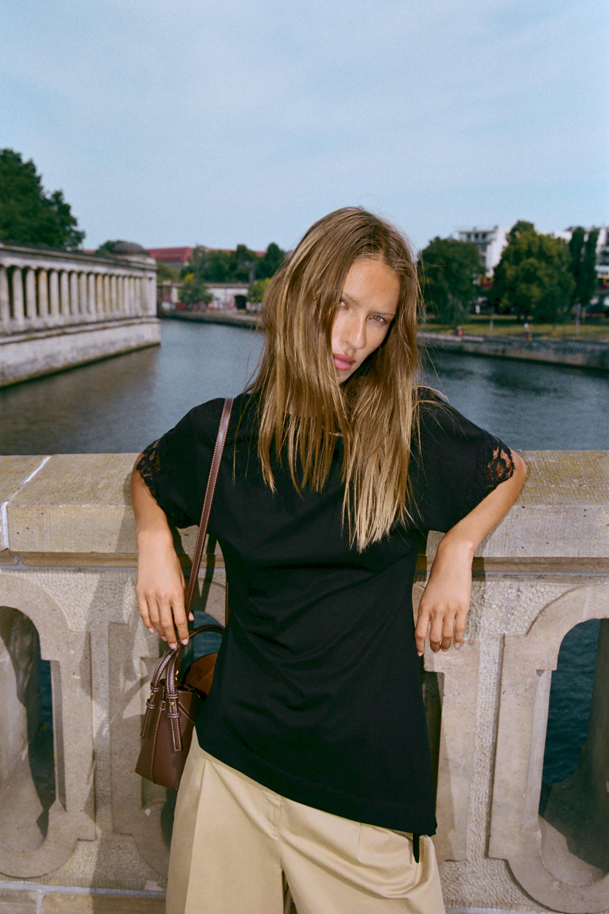 Женские футболки Zara ASYMMETRIC LACE T-SHIRT — фото 4