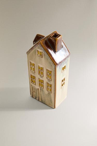 PORCELAIN HOUSE CHRISTMAS DECORATION WITH LIGHT - Brown by Zara - Image 1