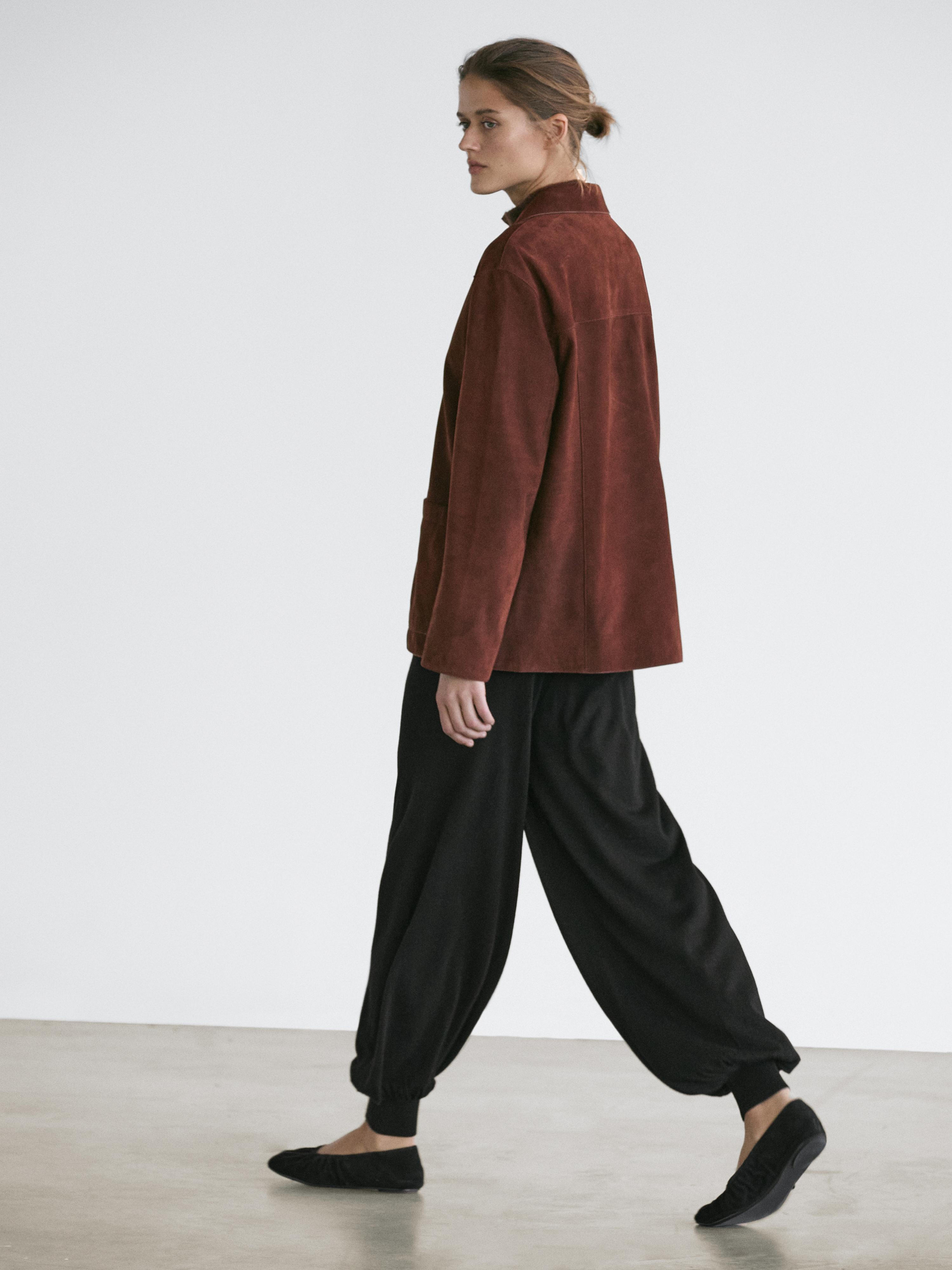 Blazer à revers en cuir nubuck