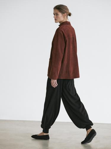 Zara Nubuck leather blazer with lapel - Burgundy - Image 0