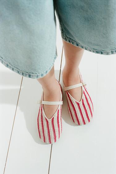 Zara CROCHET BALLET FLATS - Red
