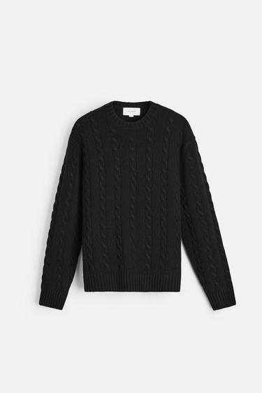 WOOL CABLE-KNIT SWEATER - Black by Zara