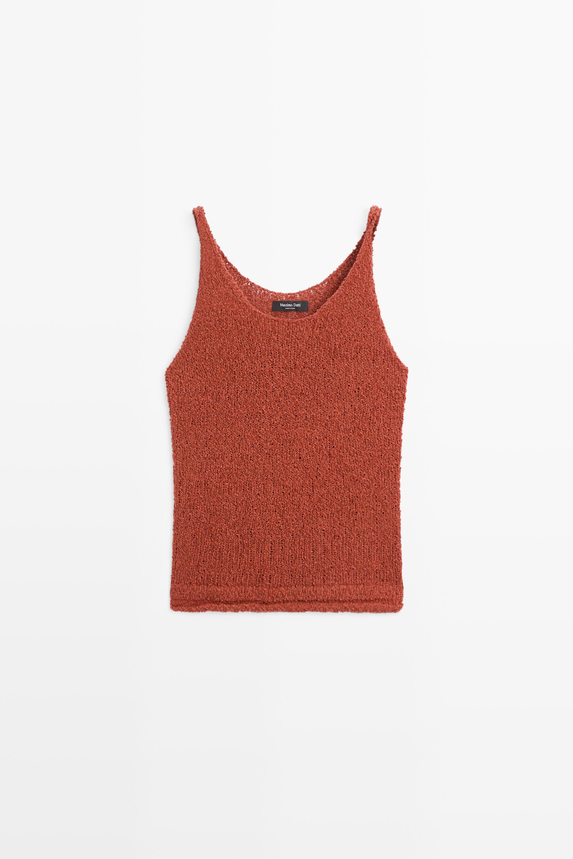 Textured cotton blend strappy top