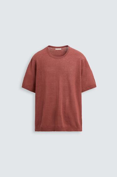 100% LINEN KNIT T-SHIRT - Mid-red by Zara