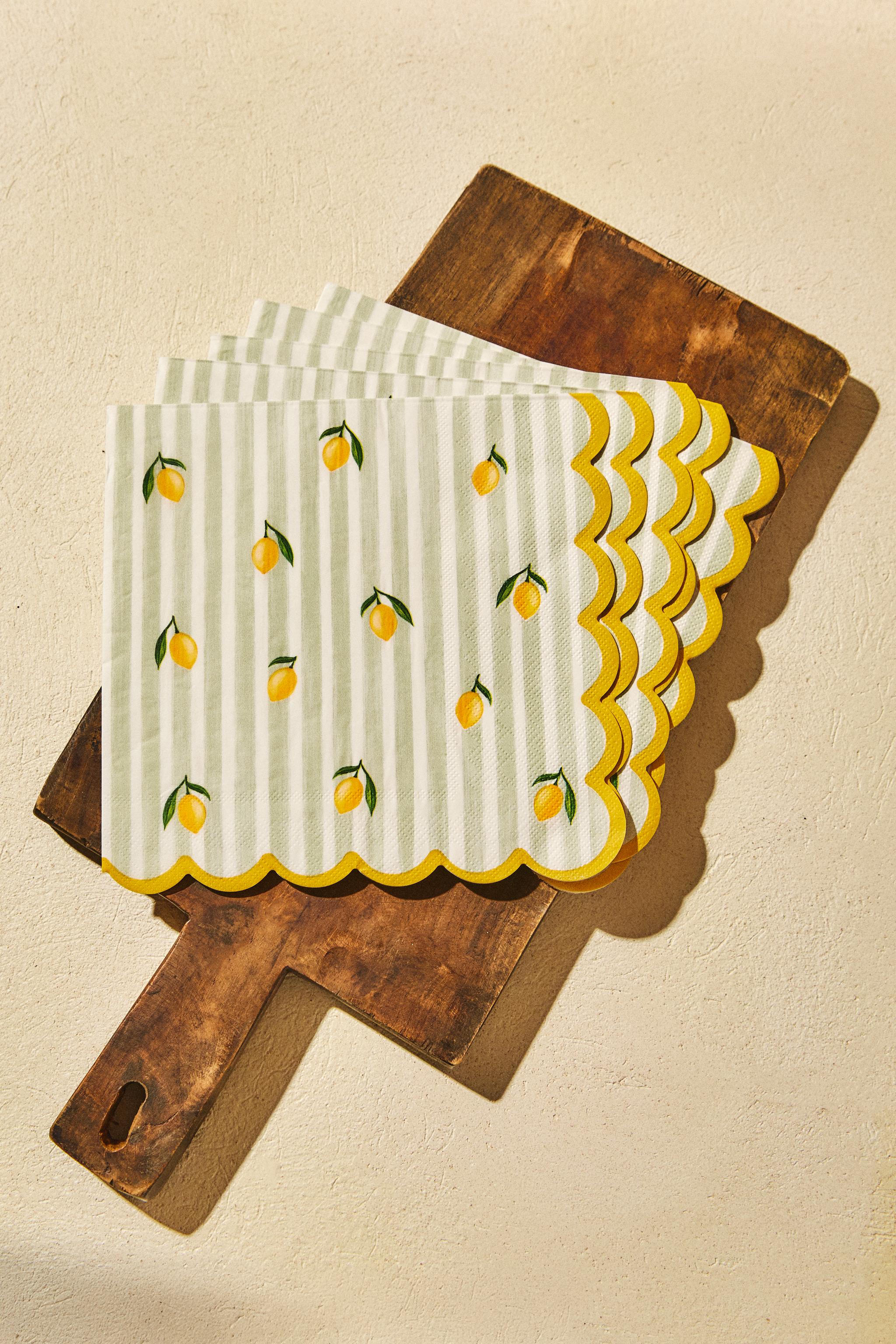 20 Serviettes Papier Citron 33x33 Cm - Motif Bleu Jaune Vert, Absorbantes, Pour Fêtes été Baptême
