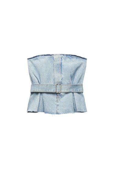 TRF STRAPLESS DENIM TOP