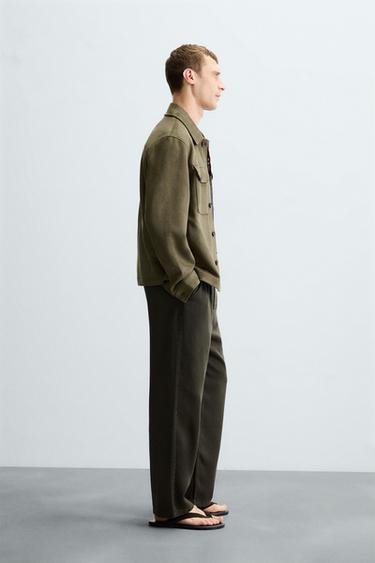 FAUX SUEDE OVERSHIRT - Olive green by Zara - Image 3