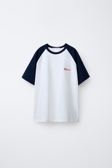 CAMISETA MANGA RANGLÁN TEXTO BORDADO - Blanco de Zara - Imagen 0