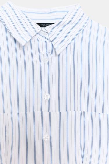 ROBE CHEMISE MI-LONGUE À RAYURES - blanc/turquoise de Zara - Image 5