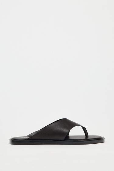FLAT LEATHER SANDALS - Brown by Zara