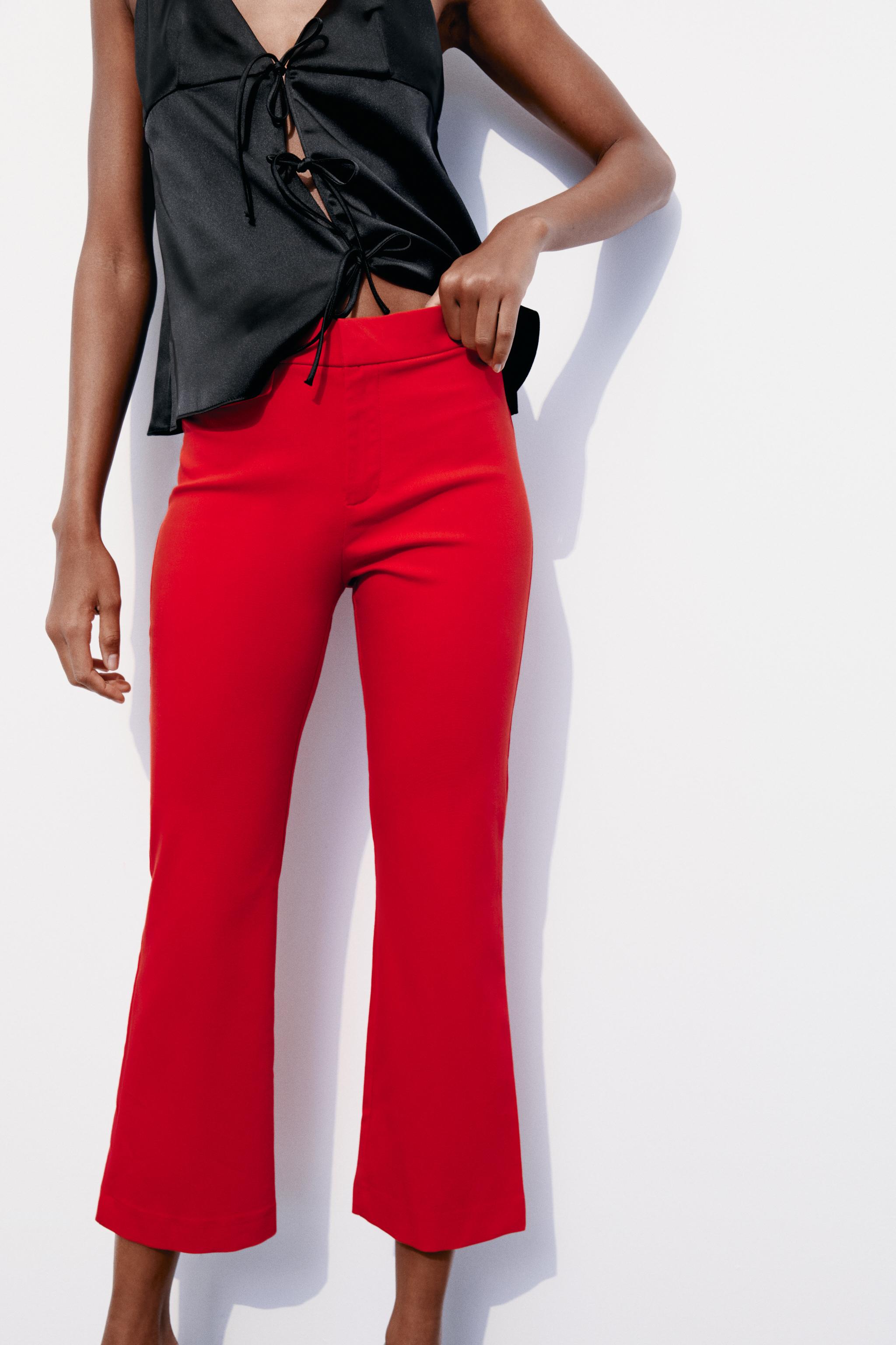 ZARA NWT RED GINGHAM MINI FLARE PANTS Size XS - $48 New