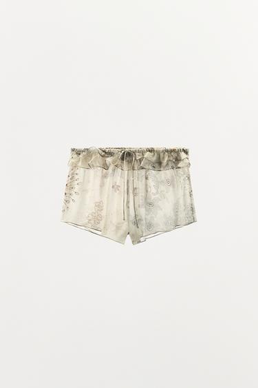 RUFFLED PRINTED SHORTS - Oyster-white by Zara