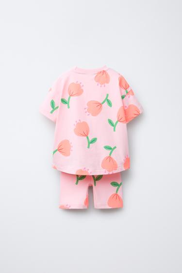 PRINTED T-SHIRT AND CYCLING LEGGINGS SET - Light pink by Zara - Image 1