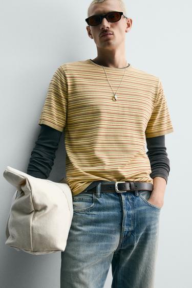 T-SHIRT JACQUARD À RAYURES - Jaune de Zara - Image 6