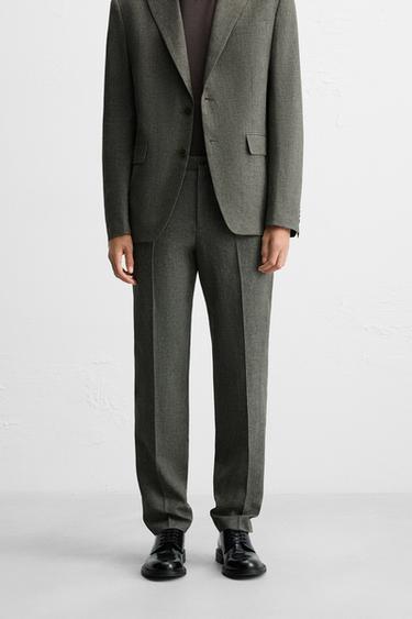 Zara HOUNDSTOOTH SUIT PANTS - Green / Ecru