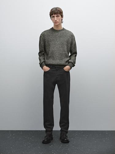 Pantalón tejanero slim fit satén mezcla algodón - Khaki de Zara - Imagen 0