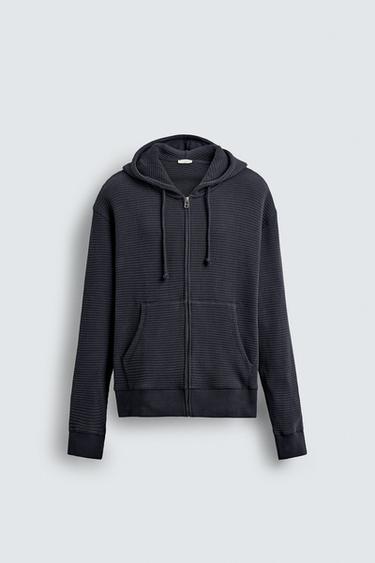 Zara 格紋紋理拉鍊運動衫 - 藍色