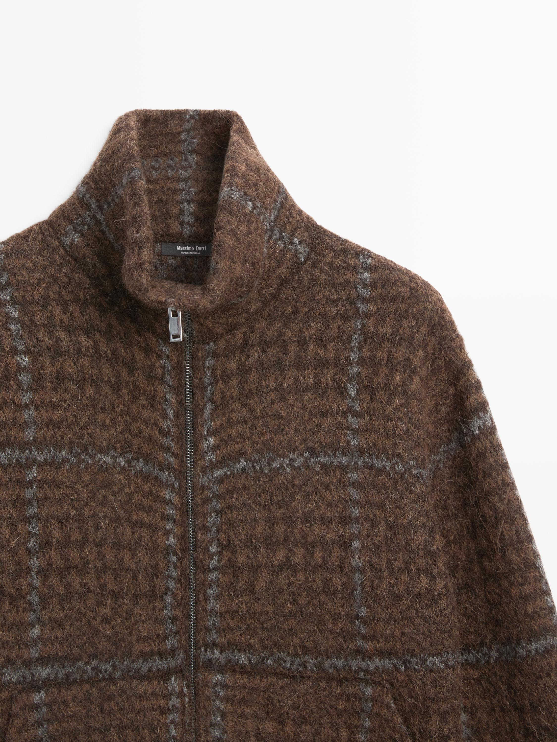 Veste à carreaux en maille de laine d’alpaga