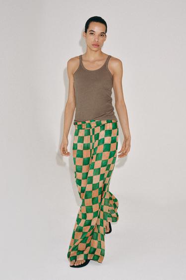 ZW COLLECTION RAMIE CHECK PALAZZO TROUSERS - Multicoloured by Zara - Image 4