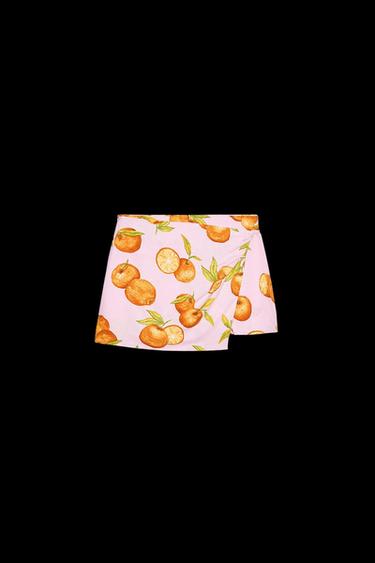 FALDA CRUZADA ESTAMPADA CON LINO - Rosa de Zara - Imagen 0