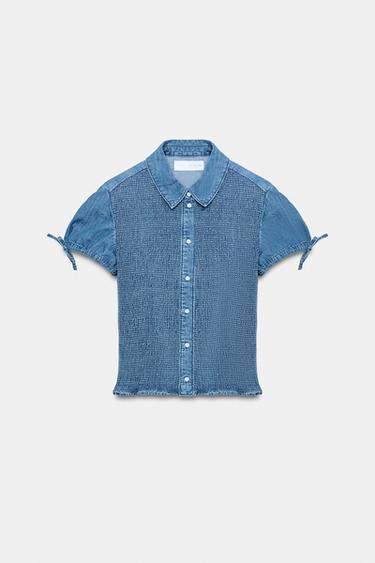 SMOCKED DENIM SHIRT - Indigo by Zara - Image 0