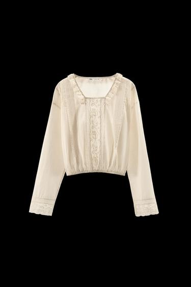 CAMISA FORNITURA ENCAJE - Blanco roto de Zara - Imagen 0