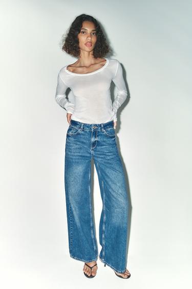 Zara Z1975 MID-RISE WIDE LEG LONG LENGTH JEANS - Blue