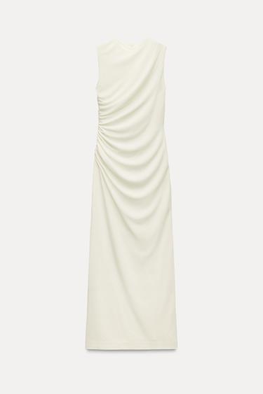 VESTIDO MIDI DRAPEADO - Blanco roto de Zara