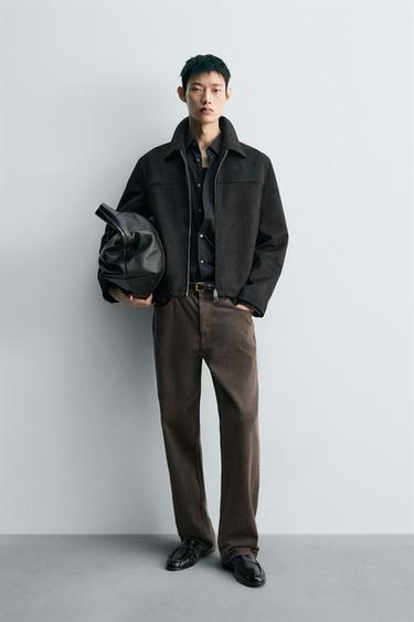 CROPPED FIT FAUX SUEDE JACKET - Black by Zara