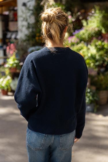SOFT KNIT V-NECK SWEATER - Navy blue by Zara - Image 3