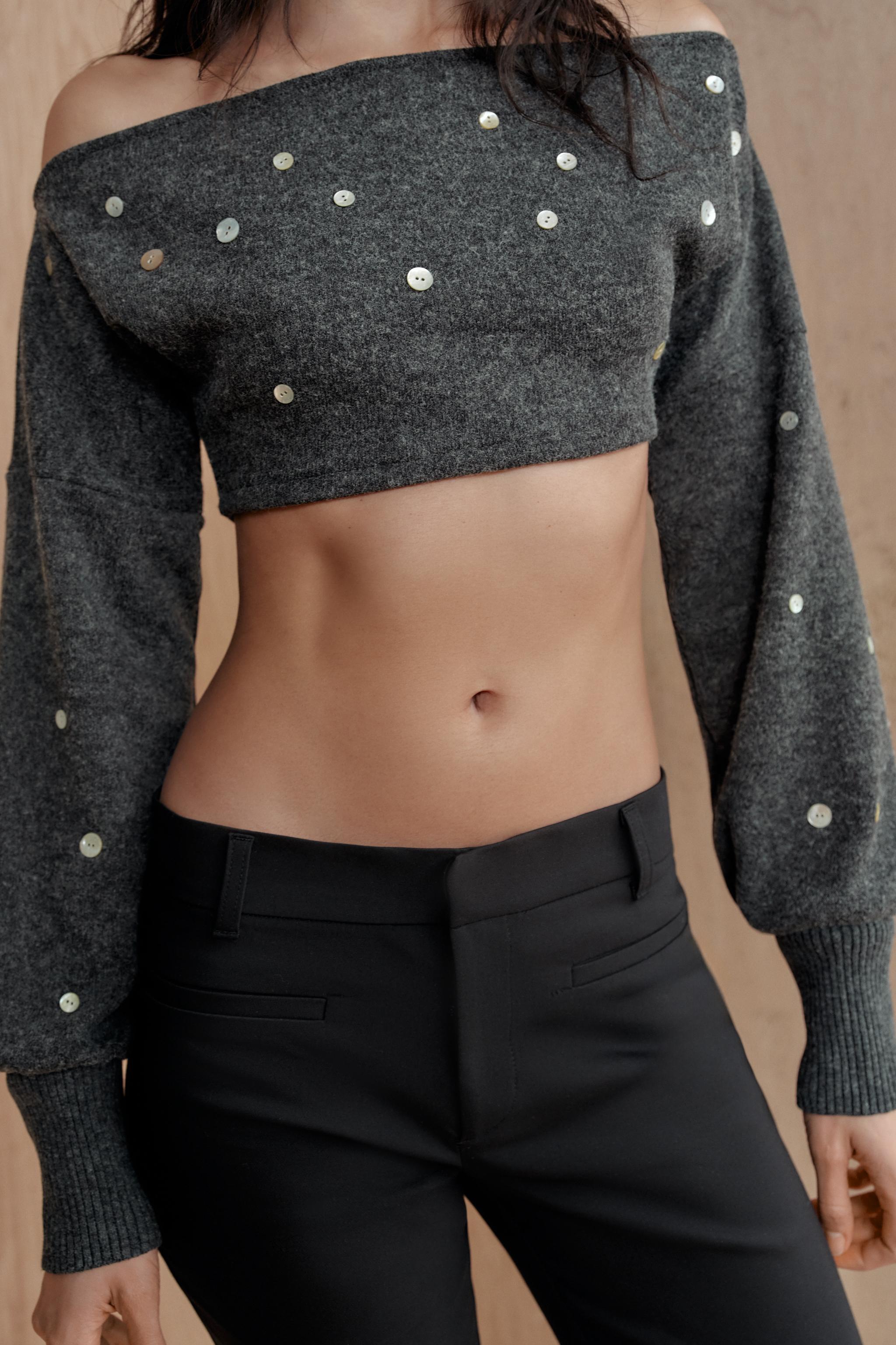 SOFT BUTTONED CROP TOP — Anthracite grey