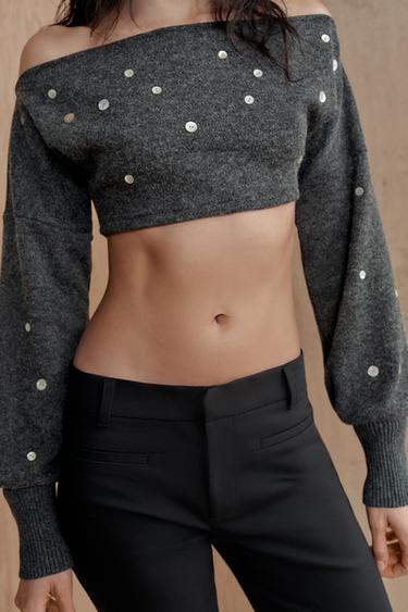 SOFT BUTTONED CROP TOP - Anthracite grey by Zara