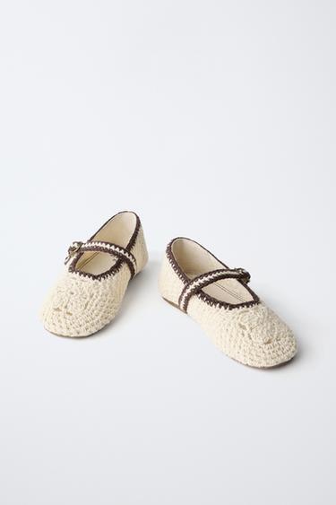 CROCHET BALLET FLATS - Ecru White by Zara - Image 2