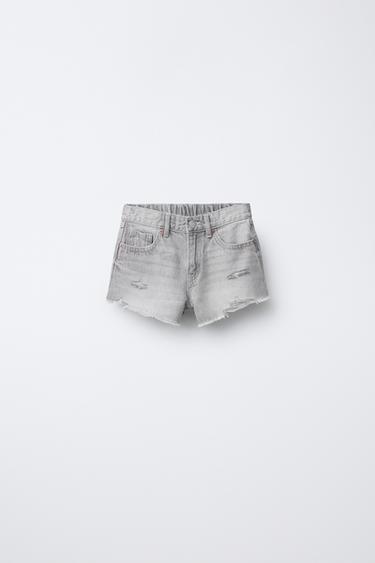 Zara RIPPED DENIM SHORTS - Gray