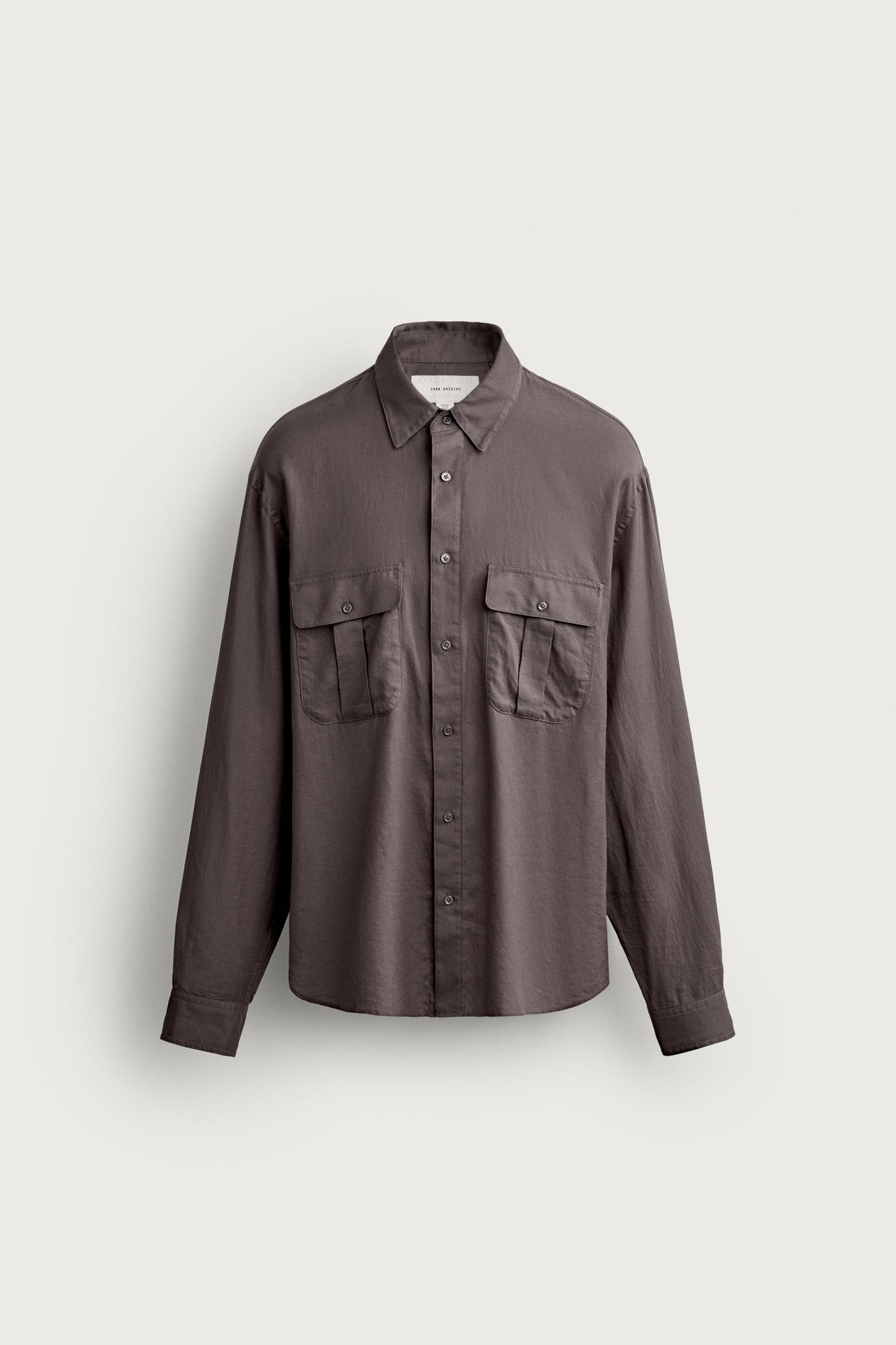 Мужская рубашка Zara Relaxed Fit Voile, цвет: Сливовый — фото 7