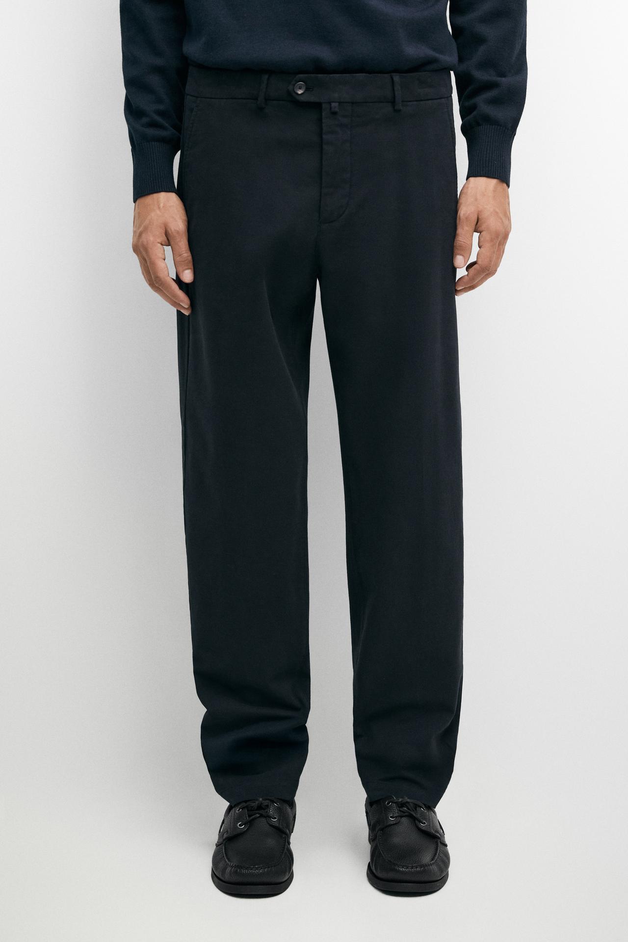 100% cotton slim fit pants — Navy blue