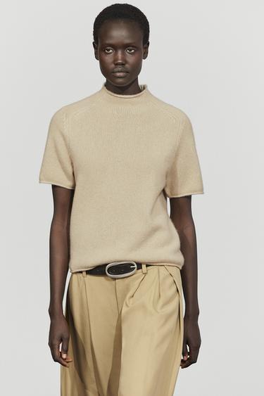 100% Cashmere Mock Turtleneck Sweater — Mink 2