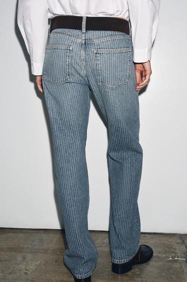 JEANS ZW COLLECTION STRAIGHT STRIPED MID-WAIST - Blue by Zara