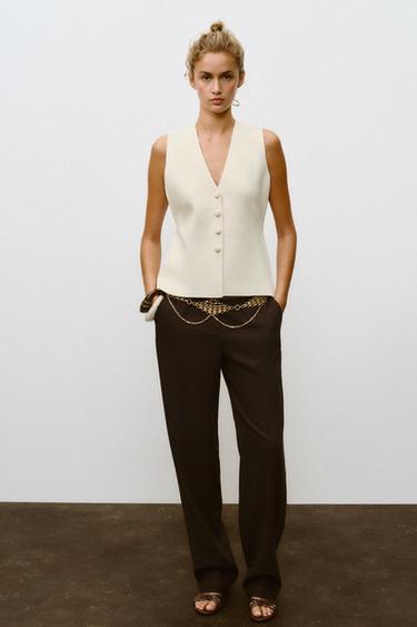 BUTTONED KNIT WAISTCOAT WITH COVERED BUTTONS - Ecru by Zara - Image 0