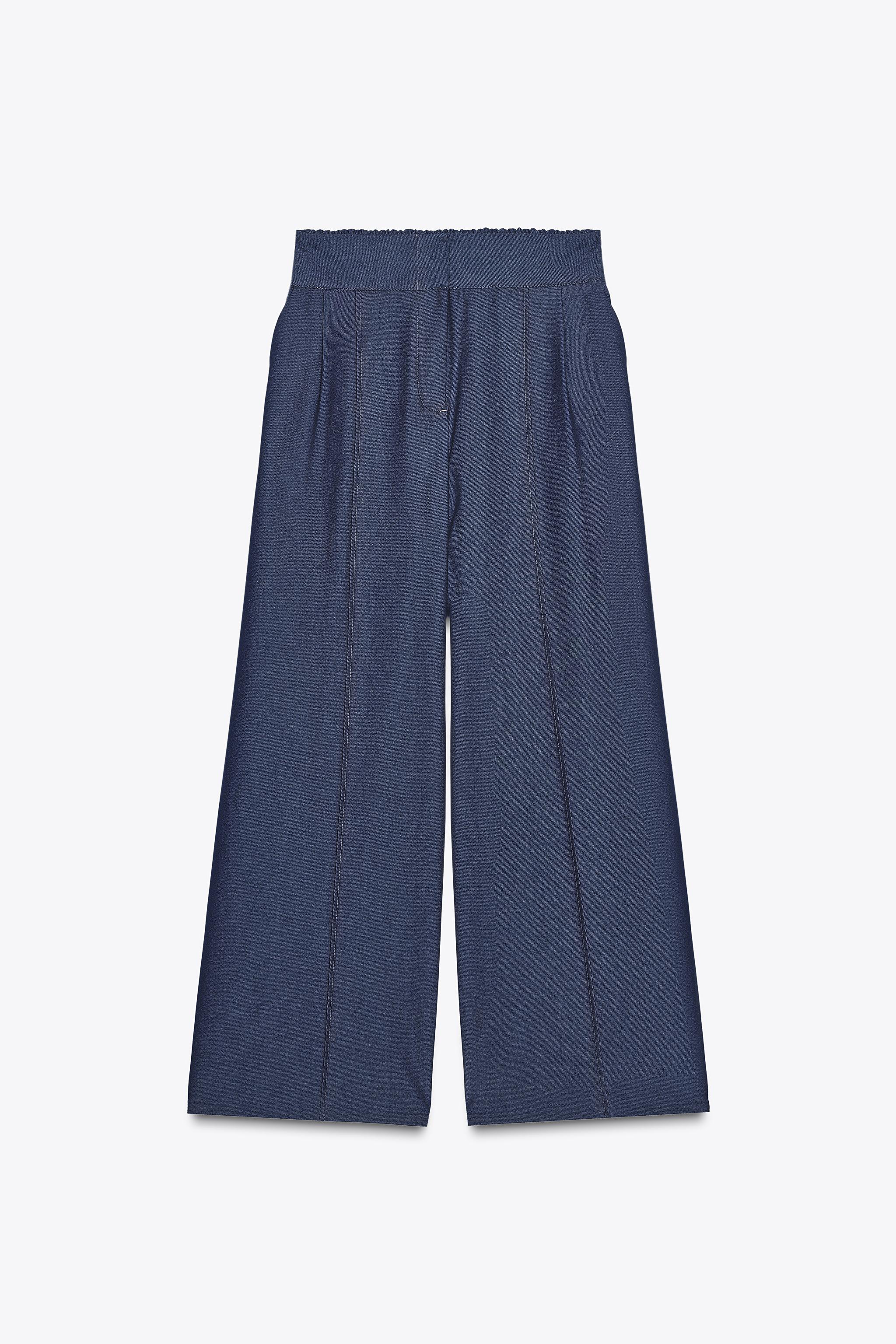 ステッチ入りワイドレッグパンツ - インディゴブルー | ZARA