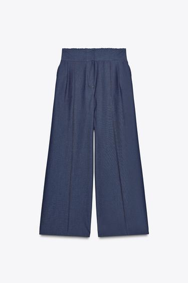 STITCHED WIDE-LEG TROUSERS - Indigo by Zara