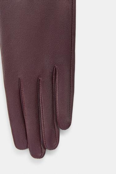 GUANTES LARGOS PIEL 100% - Granate de Zara