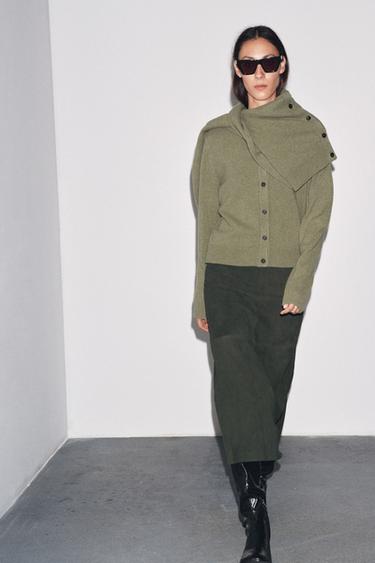 PLAIN CASHMERE AND WOOL CARDIGAN - GREENISH by Zara