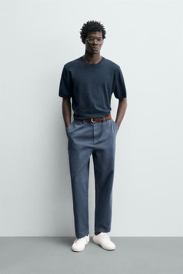 WASHED STRAIGHT-LEG CHINO TROUSERS - Blue by Zara