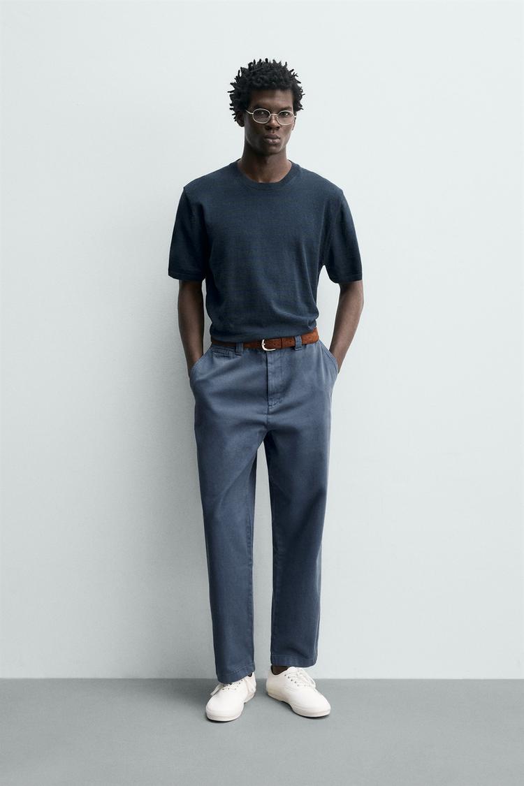 ZARA WASHED STRAIGHT-LEG CHINO TROUSERS