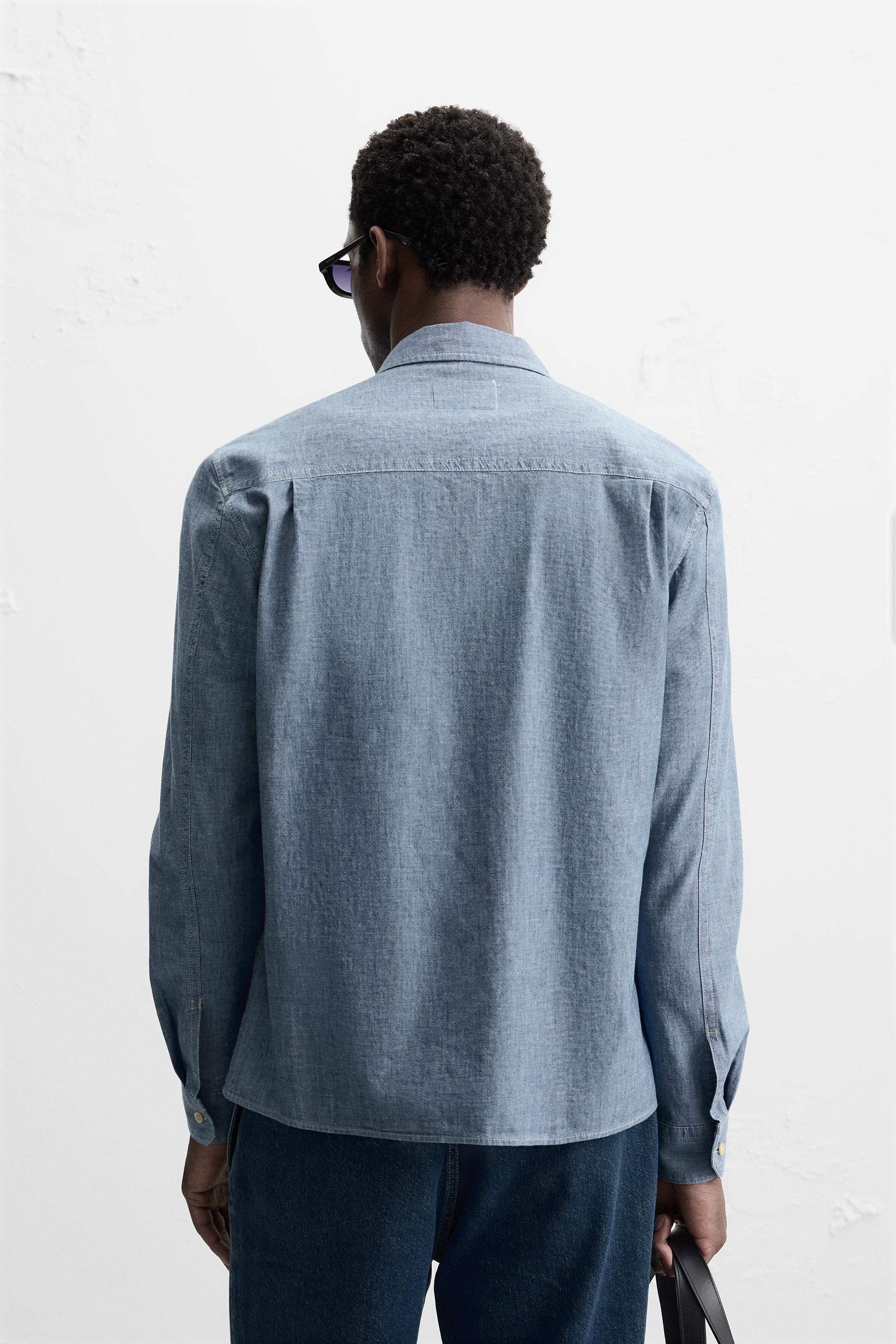 DENIM SHIRT WITH POCKET - Mid-blue | ZARA United States DENIM SHIRT WITH POCKET - Mid-blue | ZARA United States