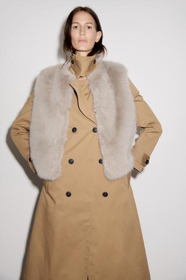 Zara FAUX FUR VEST ZW COLLECTION - Taupe gray